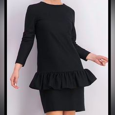 High-End Designer Dries Van Noten Black Ruffle Sheath Dress. Excellent Pre-Owned Condition *Only Flaw Is Fabric Content Tag Is Missing* - Size 44 (Equivalent To Approx. A Size 12 Us Per Conversion Charts, See Measurements To Ensure Fit) - Bust Approx.20.5 Inches Across Front - Waist Approx.21 Inches Across Front - Hips Approx.21.5 Inches Across Front - Length Approx.37 Inches -3/4 Sleeve - Ruffle Detail - Lined - Round Neck - Zip Up Back - Sophisticated, Chic, Professional, Career And Work Wear, Wedding Guest, Business Casual, Semi Formal, Evening Wear, Glam, Twee, Night Out, Cocktail Attire, Minimalist, Vacation And Resort Wear, Quiet Luxury, Soft Luxury, Versatile -Comes From A Pet Formal Long Sleeve Dress With Ruffle Hem, Sheath Midi Dress With Ruffles For Work, Fitted Midi Dress With Ruffle Hem For Work, Sheath Dress With Ruffles For Work, Long Sleeve Midi Dress With Ruffle Hem For Work, Elegant Black Midi Dress With Ruffle Hem, Black Ruffled Sheath Dress, Long Sleeve Mini Dress With Ruffle Hem For Work, Fitted Mini Dress With Ruffles For Work