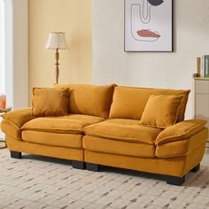 a living room scene with focus on the sofa