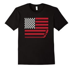 an american flag with a hockey stick on it t - shirt for men and women