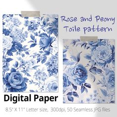 the digital paper has blue flowers on it