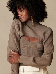 Asti Shrug & Tank Set | Banana Republic Two Piece Sweater Set, Boho Style Inspiration, Ethereal Essence, Elizabeth James, Brand Photoshoot, Black Femininity, October 2022, Beautiful Sweater, Banana Republic Sweater