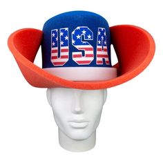 Get this Awesome USA Patriotic Giant Cowboy Hat Today! This USA Patriotic Giant Cowboy Hat will definitely make you stand out at your next Party, Wedding, Corporate Event, Birthday, Quinceanera, or Halloween Party!  Product Details: ✓Made in the USA ✓Handmade ✓High Quality Foam ✓One Size Fits Most ✓Customizable to your preferences "This is where your party starts". Give your next party a new life and rediscover your youth with Foam Party Hats. Foam Party Hats Guarantee At Foam Party Hats we believe our hats help bring a new joy and excitement to the traditional party. Our products are made with love in Houston, Texas. We understand that buying things online can be scary with companies not staying true to their customers so we go the extra mile to keep you satisfied. If you bought something White Cowboy Hat, Foam Wigs, Hat Decor, Dallas Cowboys Hats, Usa Party, Black Cowboy Hat, Foam Party, Halloween Costume Shop, Funny Hats