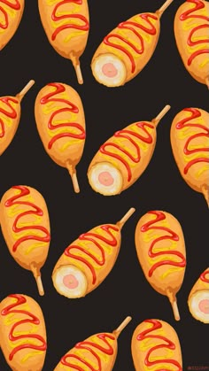 an image of hotdogs with ketchup and mustard on them