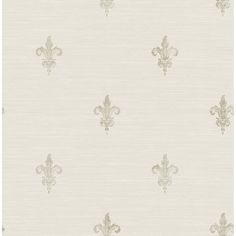 a white wallpaper with gold fleur de lis on the side and an off - white background