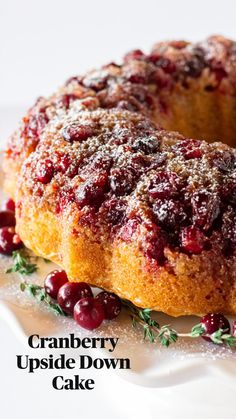 a cranberry bunt cake on a white plate