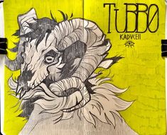 a drawing of a ram in black and white on a yellow background with the words tubo written below it