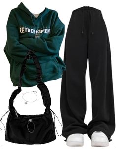 OOTD: Oversized Hoodie + Baggy Sweatpants + String Shoulder Bag Cute Outfits Hoodies, Baggy Sweatshirt For Streetwear, Drop Shoulder Outfit, Oversized Sweatpants For Streetwear, Oversized Cozy Tops For Streetwear, Trendy Oversized Sweatpants For Streetwear, Oversized Outfits For Women, Comfy Oversized Hoodie For Streetwear, Outfits With Black Sweatpants