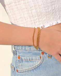 Our Curb chain bracelet is the perfect minimalist everyday gold bracelet. Meant for everyday wear and great for people with sensitive skin. Also an affordable alternative to solid 18k gold because this necklace is waterproof and tarnish resistant. Hypoallergenic Stainless Steel with thick layer of 18k gold PVD coating. BUY 2, GET 1 FREE. Coupon applied at checkout. - 18k gold plated- Bracelet length: 6.5 inch with 2 inch extension- Bracelet width available in 3mm / 6.3mm / 8mm- Waterproof / Tarn Pvd Coating, Hari Valentine, Link Chain Bracelet, Snake Chain Bracelets, Gold Plated Bracelets, Cuban Link Chain, Cuban Link, Steel Jewelry, Curb Chain