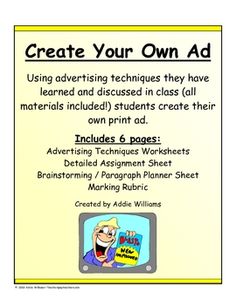 a poster with the words create your own ad and an image of a cartoon character