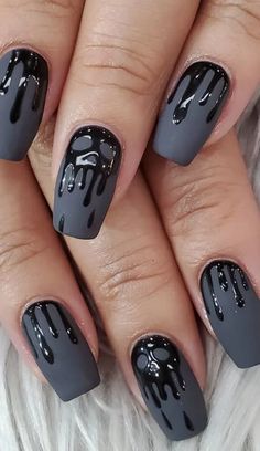 Spooky Matte Nails, Acrylic October Nails, Spooky Natural Nails, Spooky Season Acrylic Nails, Cool Halloween Nails Acrylic, Skeleton Nails Halloween, Spooky Season Nails Coffin, Halloween Black Nails Short, Black Nail Designs Natural Nails