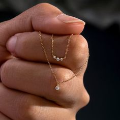 14K Solid Gold Pendant Dimensions: 6x1.8mm 0.06 CTW Natural Diamond Chain Width: 0.7mm Chain Length: 16" + 2" extender Spring ring clasp Pretty Jewelry Necklaces, Simple Chain, Tiny Diamond, Classy Jewelry, Fancy Jewellery, Jewelry Lookbook, Fancy Jewelry, Girly Jewelry, Layered Necklace