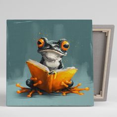 a painting of a frog reading a book