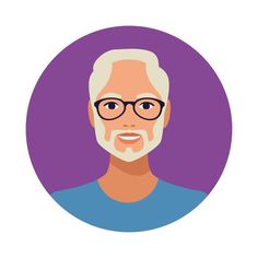 an old man with glasses in a purple circle