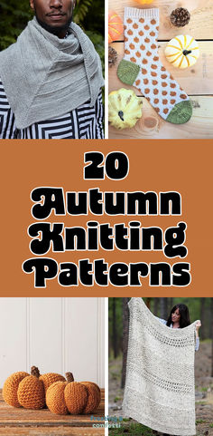 20 autumn knitting patterns with text overlay