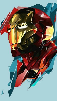 the iron man is depicted in this low - poly style art work, which appears to be inspired by geometric shapes