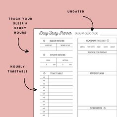 the daily planner is shown with arrows pointing to it and an important reminder for each day