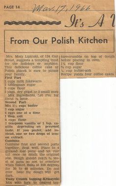 an old newspaper page with the words from our polish kitchen