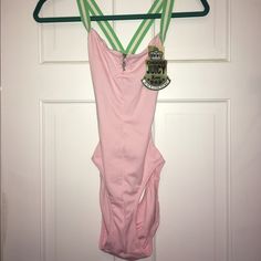 Nwt! Vintage Juicy Couture Y2k One Piece Swimsuit! Front Mini Zipper With Tennis Racket Charm Zip Pull. This Swimsuit Looks Better On Than The Photos Show, It's Just So Stretchy, It's Hard To Photograph. Very Sexy And Cute. Preppy And Totally Juicy! Color Is Baby Pink With Green And White Striped Straps. Open Back. Been In My Closet Since The Early 2000’s! True Y2k! Firm On Price. All Sales Final. No Returns. Y2k One Piece, Juicy Couture Y2k, Olive Green Jumpsuit, Vintage Juicy Couture, Coverall Jumpsuit, Denim Maxi Dress, Pink One Piece, 1 Piece Swimsuit, Cropped Flare Jeans