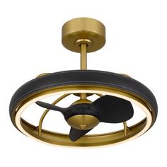 a ceiling fan with a black and gold finish