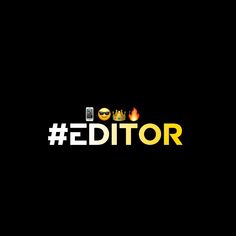 the word editor is written in yellow on a black background with emoticive icons