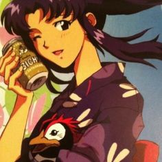 an anime character holding a can of coffee