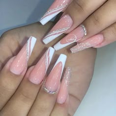 Color Tone: Mixed Color System Nail Shape: Ballet Nail Length: Long Nail Pattern: Plant,Glitter Nail Finishes: Pearlescent Nagel Tips, Nail Type, Coffin Press On Nails, Flower Nail Designs, Coffin Shape Nails, Uñas Acrilicas, Acrylic Nails Coffin, Rhinestone Nails