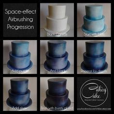 there are many different types of blue and white cakes on this page, including one for each cake