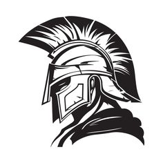 a black and white drawing of a spartan helmet