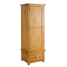 a tall wooden cabinet with two drawers