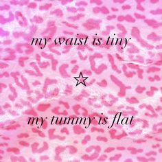 a pink leopard print background with the words my waist is tiny, my tummy is flat