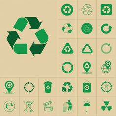 a collection of green recycling icons