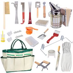 the contents of a garden tool set including gardening tools