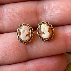 Antique14kgold Mini Cameo Stud Earrings Gold: 14k Color: White, Light Orange, Gold Weight: 1.5 Grams Size Or Dimension: Left: 8.7 Mm X 10.6 Mm - Right: 8.5 Mm X 10.8 Mm Condition: Used Condition With Visible Post Wear. Comes With Replacement Gold Backings. Comes With: As Is Please Feel Free To Ask Any Questions! Stud Earrings Gold, Orange Gold, Light Orange, Gold Earrings Studs, Earrings Gold, Orange Yellow, White Light, Antique Jewelry, Gold Earrings