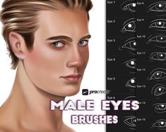 an image of male eyes brushes for the face and eyebrows in photoshopped style