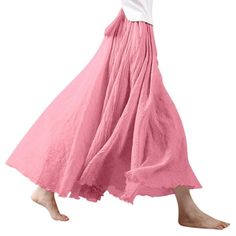 Pale rose, beige, black, deep red, denim blue, light gray, navy, sky blue, and watermelon red for choosing. Double layer, bohemian style, high waist, flowy, solid color design make you more charming. This Nlife women maxi skirt is designed with linen blend material, leisure, loose fit style to flatter your figure. It is always a good choice for spring and summer, during work, vacation, date, or casual. Size: One Size 95cm.  Color: Orange.  Gender: female.  Age Group: adult. Bohemian Maxi Skirt, Travel Skirt, Pink Maxi Skirt, Cotton Maxi Skirts, Maxi Rok, Beige Boho, Pink Maxi, Loose Fitting Dresses, Boho Skirts