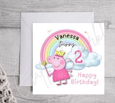 a birthday card with the words happy birthday and a pink pig holding a flag