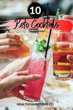 An image of friends toasting cocktails. The pin leads to an article showcasing the 10 best keto cocktail recipes. Cocktails Recipes, Ketogenic Diet Meal Plan, Ketogenic Diet Plan, Low Carb Meals Easy, Diet Meal