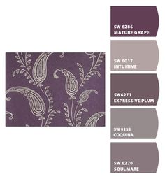 the color scheme is purple and grey with white paisley designs on it, along with other colors