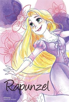 rapunzel from the disney movie is shown in this hand - drawn drawing