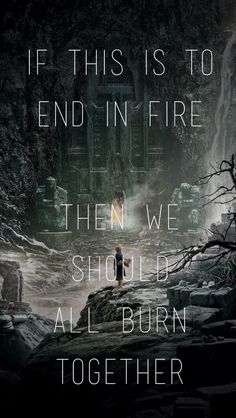 a movie poster with the words if this is to end in fire, then we should all burn together