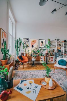 a living room filled with furniture and lots of plants