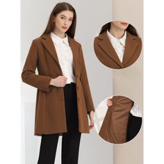 This women's winter coat boasts a timeless notched lapel that exudes sophistication and elegance. The single-breasted button-down front adds a touch of refinement to any outfit. A must-have option for the new season, add new styles to your wardrobe. Featuring a soft lining and comfortable fit, this winter coat is perfect for those who want to stay warm without sacrificing comfort. It's designed to keep you cozy, even on the coldest of days. Can be dressed up or down. Pair it with jeans and ankle Single Button Long Sleeve Outerwear For Office, Winter Blazer Dress With Lapel Collar And Buttons, Winter Blazer Dress With Buttons And Lapel Collar, Winter Single Breasted Blazer For Office, Long Sleeve Pea Coat With Hidden Buttons For Work, Winter Blazer Dress With Lapel Collar, Elegant Outerwear With Lapel Collar And Button Closure, Winter Office Lady Single Breasted Blazer, Long Coat For Office With Buttons