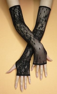 Long Gothic Gloves Black Stretchy Lace Armwarmers by estylissimo  #goth #gothic #gothic fashion Gloves Bride, Goth Gloves, Gothic Gloves, Victorian Gloves, Bride Gloves, Gloves Lace, Gloves Fingerless, Drawstring Jacket, Yennefer Of Vengerberg