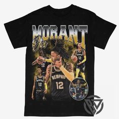 a black shirt with an image of two basketball players and the words morgan on it