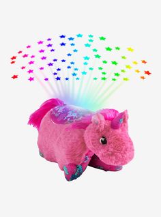 a pink stuffed horse with stars on its back