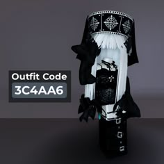 a black and white outfit is shown with the text, outfit code 3c4a6