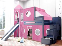 a child's play house with a slide and stairs to the top bunk bed