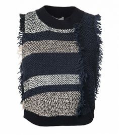 3.1 Phillip Lim fringe trim vest Handmade Knitwear, Fringe Sweater, Wool Clothing, Knitwear Fashion, Knitted Tops, Knitwear Design, Knit Pullover, Fringe Trim, Knit Outfit