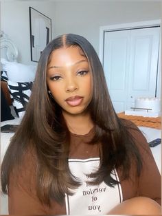 Mid Length Hair With Layers Black Women, Straight Hair Black Women, Straight Wigs For Black Women, Freshman In College, Inspired Hairstyles, Cinnamon Hair, Sew In Hairstyles, One Night Stand, Protective Hairstyles Braids