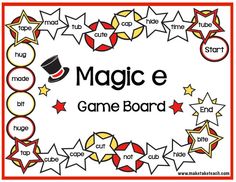 a game board with words and stars on it